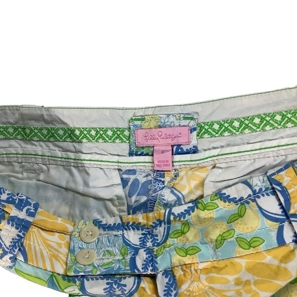 Lilly Pulitzer Cropped Light Pant Yellow Blue Monkey Lemon Pattern Size 6 - Picture 3 of 7